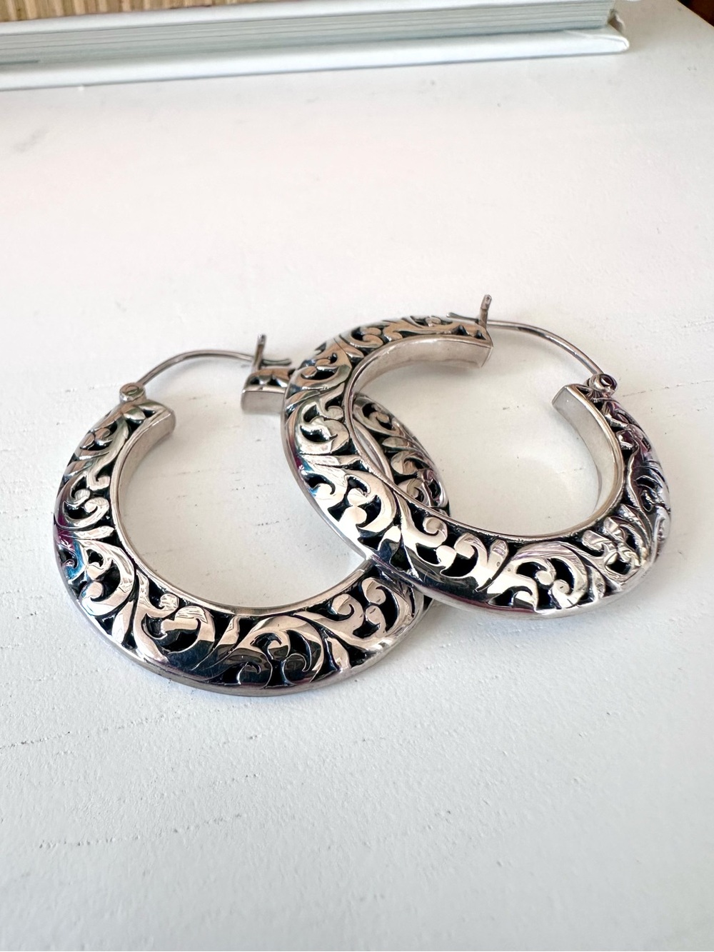 Boho Sterling Silver Filigree Hoop Earrings - Women Jewelry